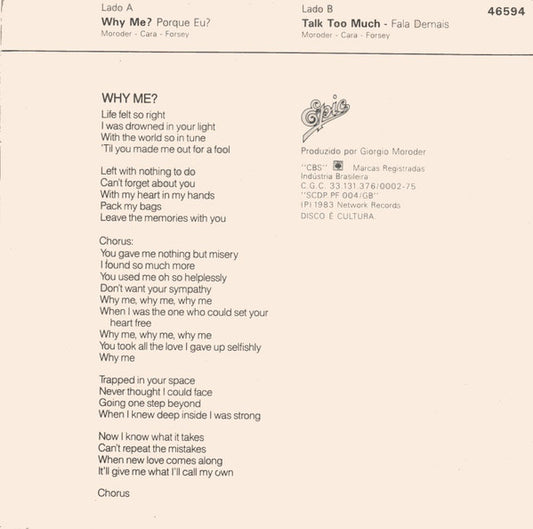 Irene Cara : Why Me? (7", Single)