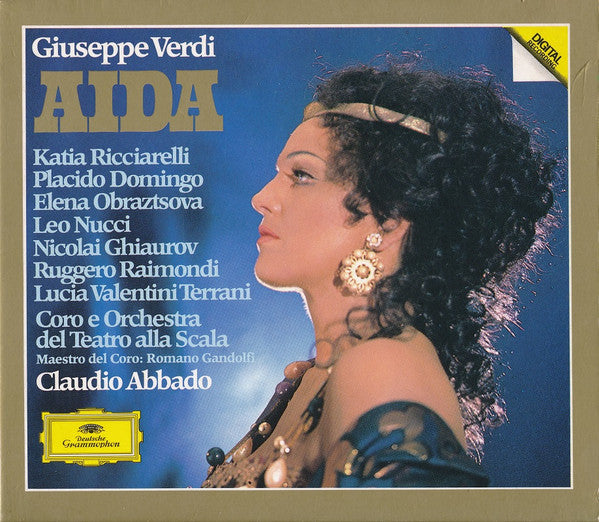 Giuseppe Verdi - Katia Ricciarelli · Placido Domingo · Elena Obraztsova · Leo Nucci · Nicolai Ghiaurov · Ruggero Raimondi · Lucia Valentini Terrani · Coro Del Teatro Alla Scala E Orchestra Del Teatro Alla Scala, Romano Gandolfi, Claudio Abbado : Aida (3xCD, Album, RE, RP + Box)