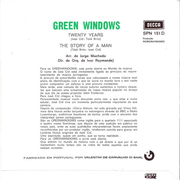 Green Windows : Twenty Years (Versão Portuguesa) (7", Single)