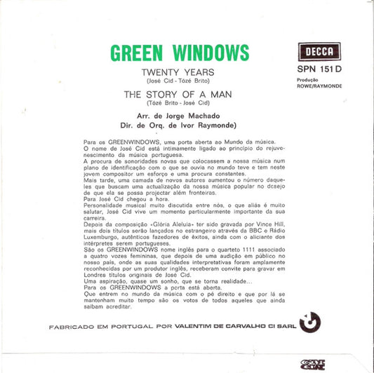 Green Windows : Twenty Years (Versão Portuguesa) (7", Single)