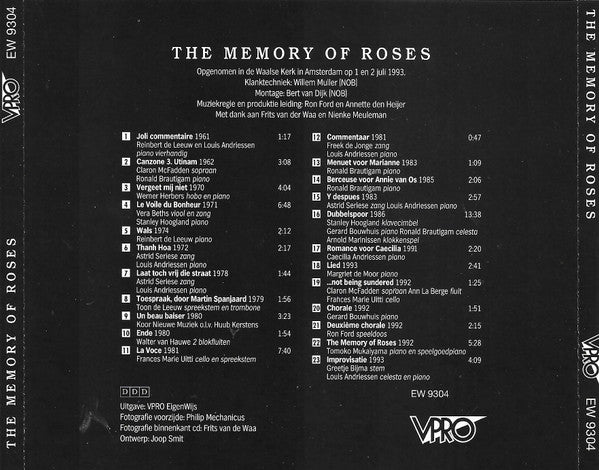 Louis Andriessen : The Memory Of Roses (CD)
