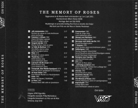 Louis Andriessen : The Memory Of Roses (CD)