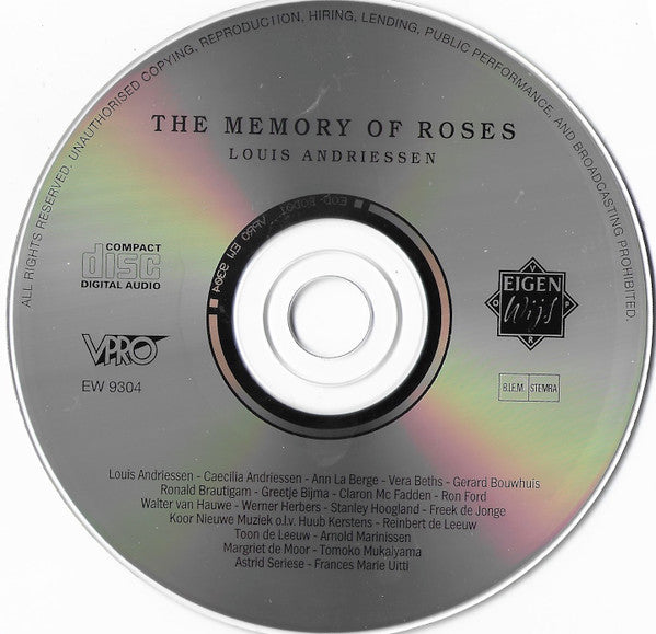 Louis Andriessen : The Memory Of Roses (CD)