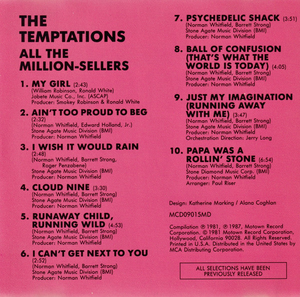 The Temptations : All The Million Sellers (CD, Comp)