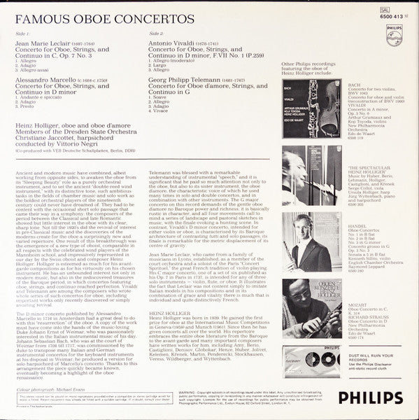 Jean-Marie Leclair / Alessandro Marcello / Antonio Vivaldi / Georg Philipp Telemann - Heinz Holliger, Staatskapelle Dresden, Vittorio Negri : Famous Oboe Concertos (LP)