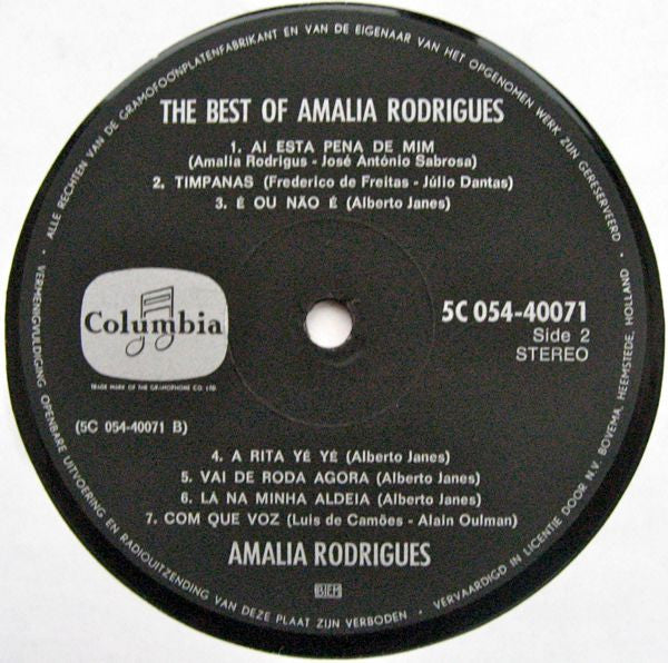 Amália Rodrigues : The Best Of Amalia Rodrigues (LP, Comp)