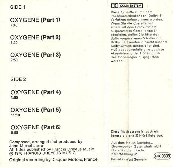 Jean-Michel Jarre : Oxygene (Cass, Album)