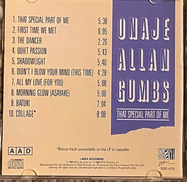 Onaje Allan Gumbs : That Special Part Of Me (CD, Album)