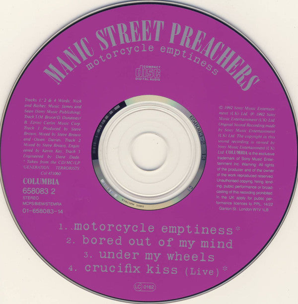 Manic Street Preachers : Motorcycle Emptiness (CD, Single, Dig)