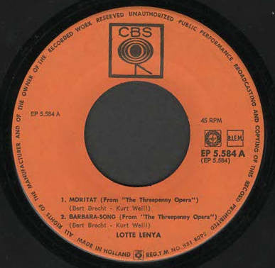 Lotte Lenya Singt Kurt Weill : Lotte Lenya Singt Kurt Weill (7")