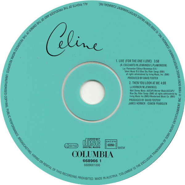 Céline Dion : Live (For The One I Love) (CD, Single, Car)
