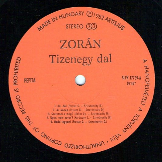 Zorán Sztevanovity : Tizenegy Dal (LP, Album)
