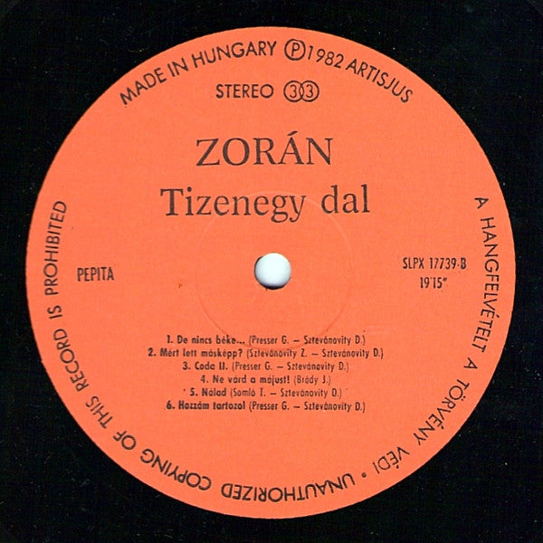 Zorán Sztevanovity : Tizenegy Dal (LP, Album)