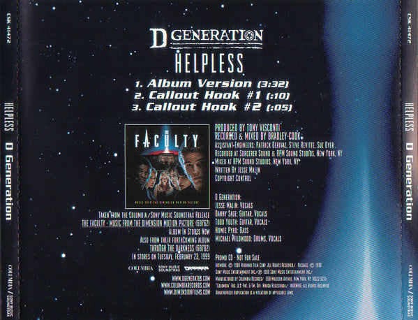 D Generation : Helpless (CD, Single, Promo)