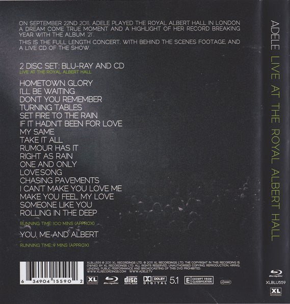 Adele (3) : Live At The Royal Albert Hall (Blu-ray, Multichannel + CD, Album)