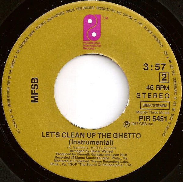 Philadelphia International All Stars / MFSB : Let's Clean Up The Ghetto (7", Single)
