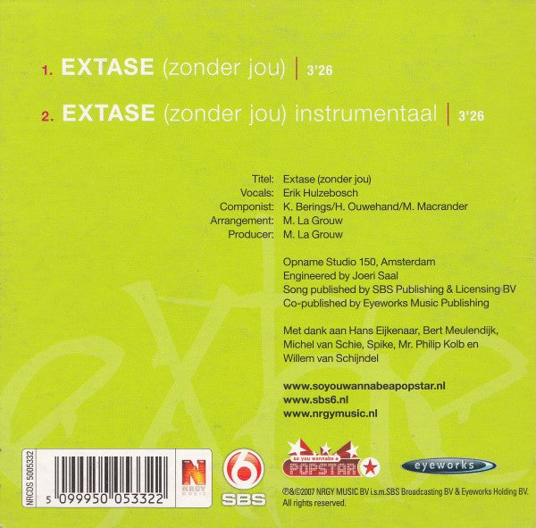 Erik Hulzebosch : Extase ...Zonder Jou (CD, Single)