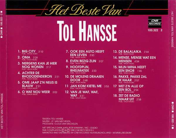 Tol Hansse : Het Beste Van Tol Hansse (CD, Comp)