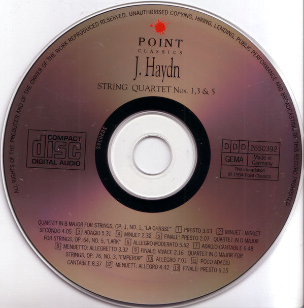 Joseph Haydn, Caspar da Salo Quartet : String Quartets No. 1, 3 & 5 (CD, Album)