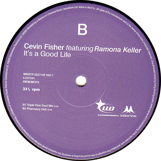 Cevin Fisher Featuring Ramona Keller : It's A Good Life (The Dub Mixes) (12")