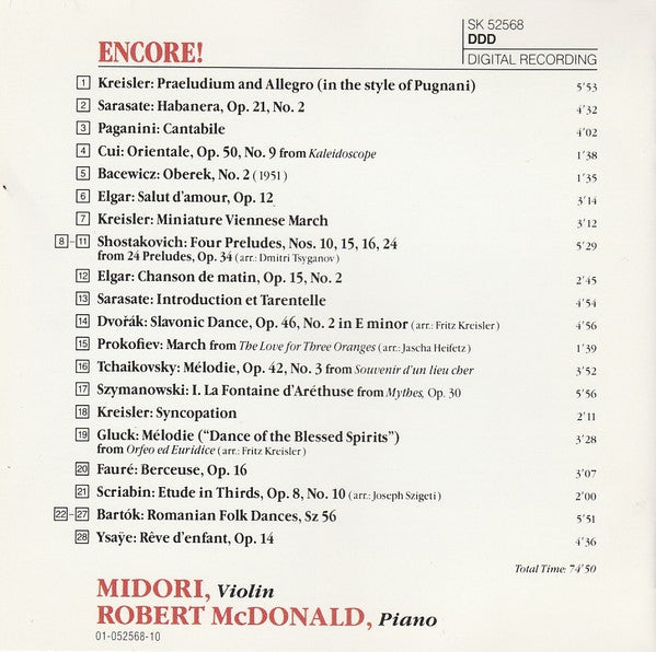 Midori*, Robert McDonald : Encore! (CD, Album)