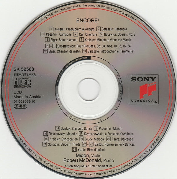 Midori*, Robert McDonald : Encore! (CD, Album)