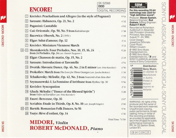 Midori*, Robert McDonald : Encore! (CD, Album)