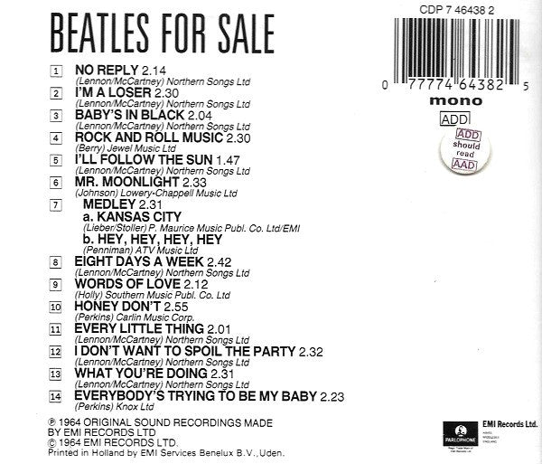 The Beatles : Beatles For Sale (CD, Album, Mono, RE)