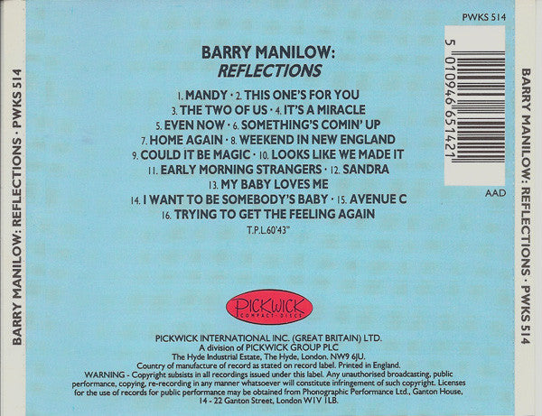 Barry Manilow : Reflections (CD, Comp, RM)