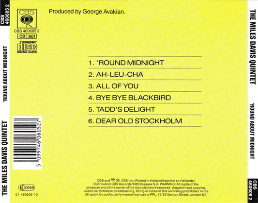The Miles Davis Quintet : 'Round About Midnight (CD, Album, Mono, RE, RM)