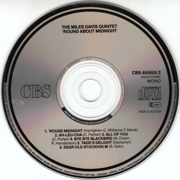 The Miles Davis Quintet : 'Round About Midnight (CD, Album, Mono, RE, RM)
