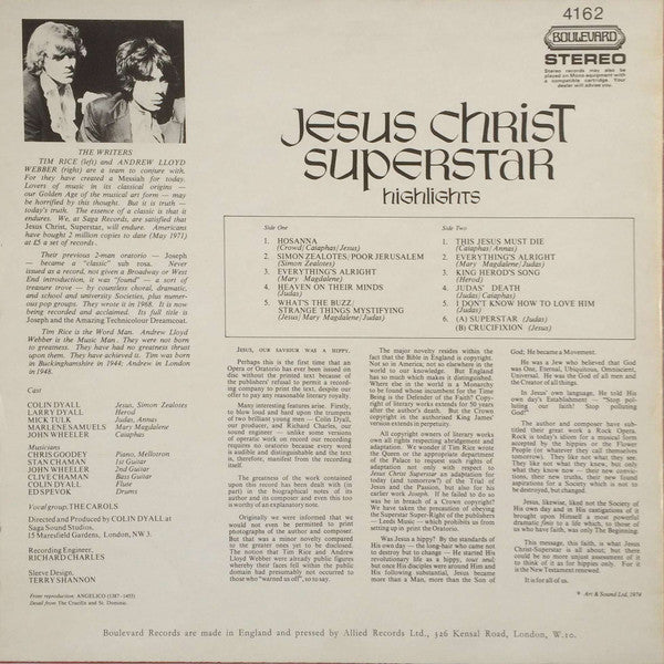 Andrew Lloyd Webber And Tim Rice, Various : Jesus Christ Superstar - A Rock Opera (LP, Album)