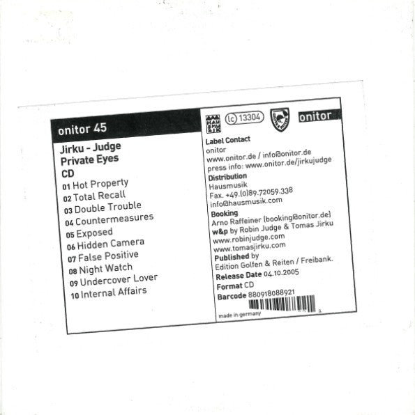 Jirku / Judge : Private Eyes (CD, Album, Promo)