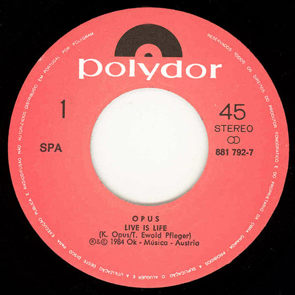 Opus : Live Is Life (7", Single)