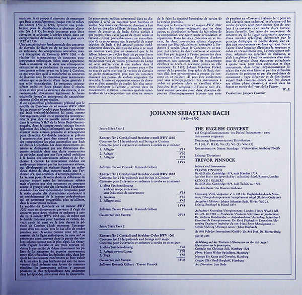 Johann Sebastian Bach, Trevor Pinnock ∙ Kenneth Gilbert, The English Concert : Die Konzerte Für 2 Cembali (LP, Gat)