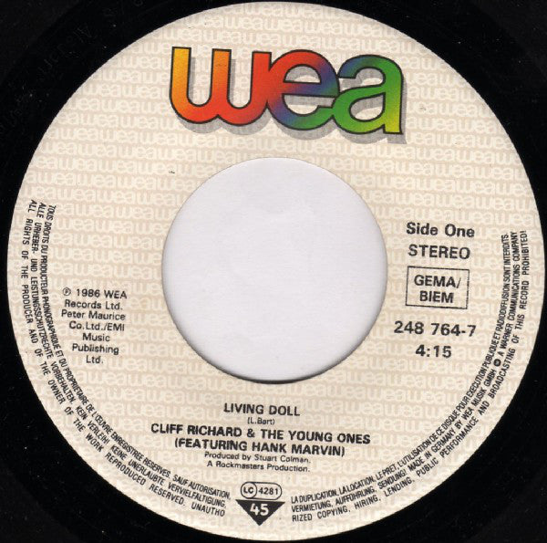 Cliff Richard And The Young Ones Featuring Hank Marvin : Living Doll (7", Single)