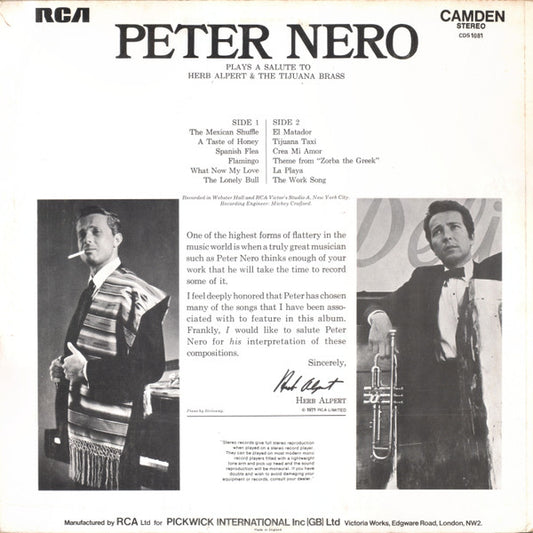 Peter Nero : Peter Nero Plays A Salute To Herb Alpert & The Tijuana Brass (LP, Album, RE)