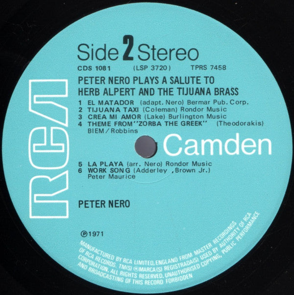 Peter Nero : Peter Nero Plays A Salute To Herb Alpert & The Tijuana Brass (LP, Album, RE)