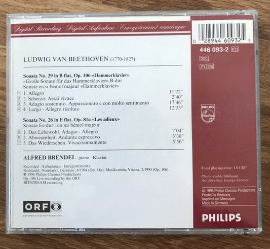 Ludwig van Beethoven, Alfred Brendel : Piano Sonatas = Klaviersonaten: Op. 81a «Les Adieux» • Op. 106 «Hammerklavier» (CD)