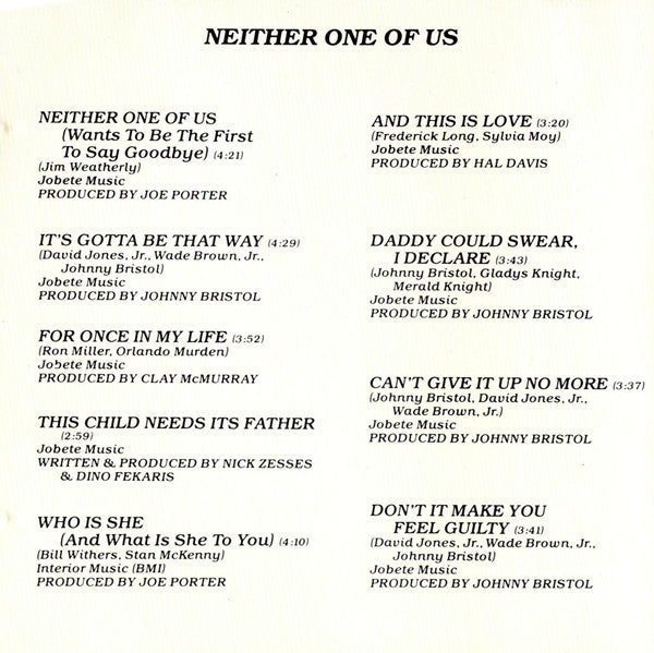 Gladys Knight And The Pips : Neither One Of Us / All I Need Is Time (CD, Comp)