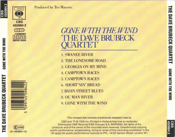 The Dave Brubeck Quartet : Gone With The Wind (CD, Album, RE, RM)