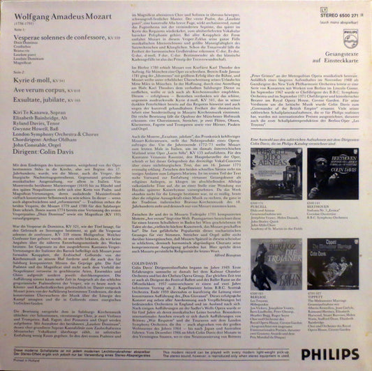 Wolfgang Amadeus Mozart — London Symphony Orchestra And London Symphony Chorus, Sir Colin Davis : Vesperae Solennes De Confessore K.339 / Exsultate Jubilate K.165 / Kyrie K.341 / Ave Verum Corpus K.618 (LP, Album)
