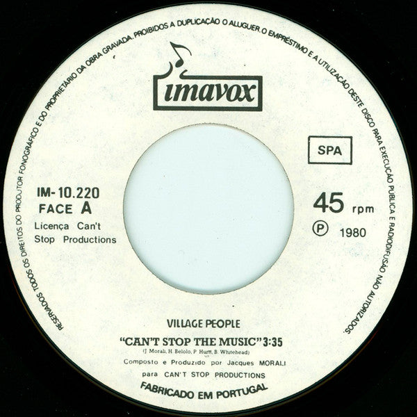 Village People : Can't Stop The Music (7", Single)