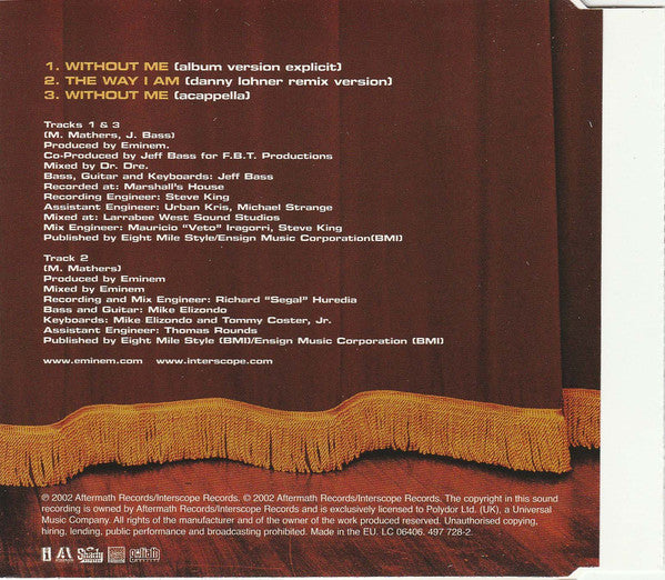 Eminem : Without Me (CD, Single)
