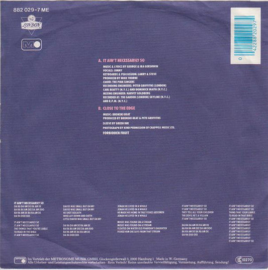 Bronski Beat : It Ain't Necessarily So (7", Single)