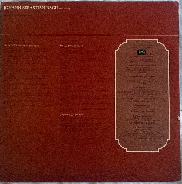 Johann Sebastian Bach - Gustav Leonhardt : Inventions • Sinfonias (BWV 772-801 ∙ Gesamtaufnahme / Complete Edition / Edition Intégrale) (LP, Album, RE)