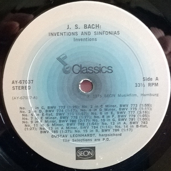 Johann Sebastian Bach - Gustav Leonhardt : Inventions • Sinfonias (BWV 772-801 ∙ Gesamtaufnahme / Complete Edition / Edition Intégrale) (LP, Album, RE)