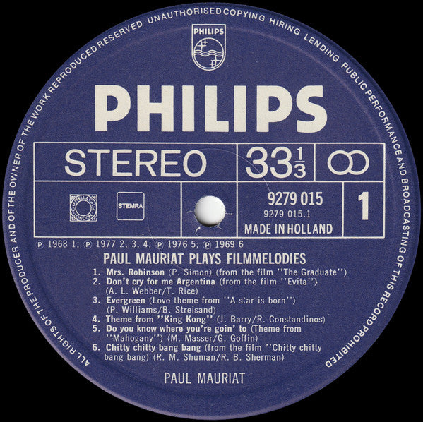 Paul Mauriat : Paul Mauriat Plays Filmmelodies (LP, Comp)