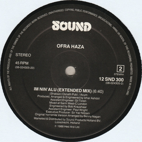 Ofra Haza : Im Nin'alu (Played In Full Mix) (12")