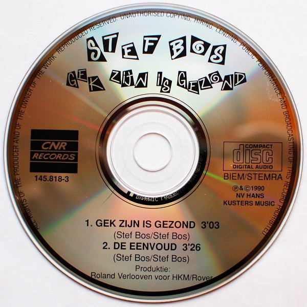 Stef Bos : Gek Zijn Is Gezond (CD, Single, Car)